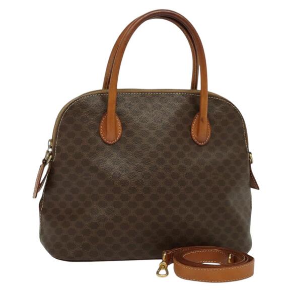 CELINE Macadam Canvas Hand Bag Pvc Leather Brown Gold - Picture 1 of 12